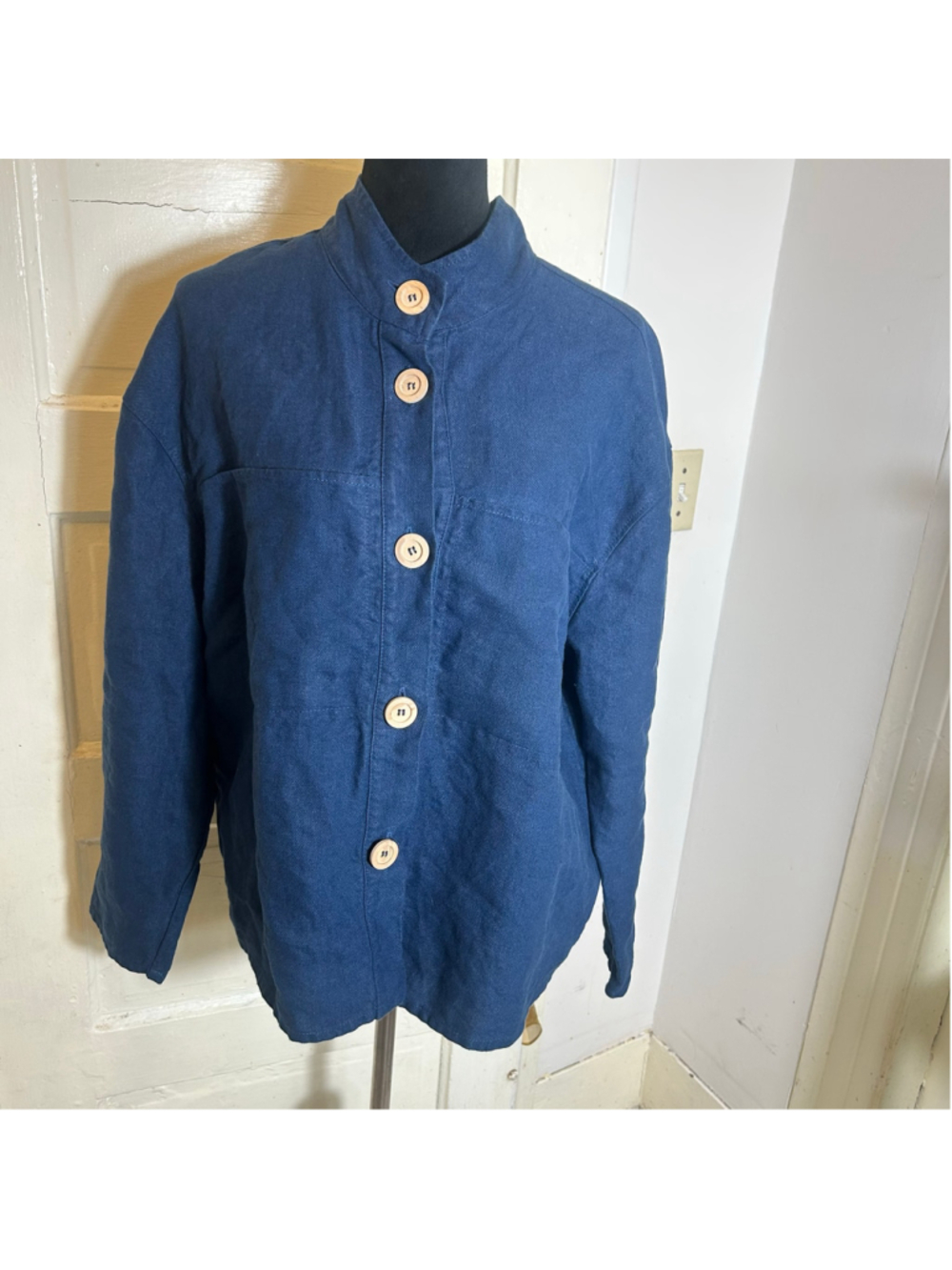 Women's Linenfox Utility Chore Jacket Size S Blue Minimalist Resort Breathable